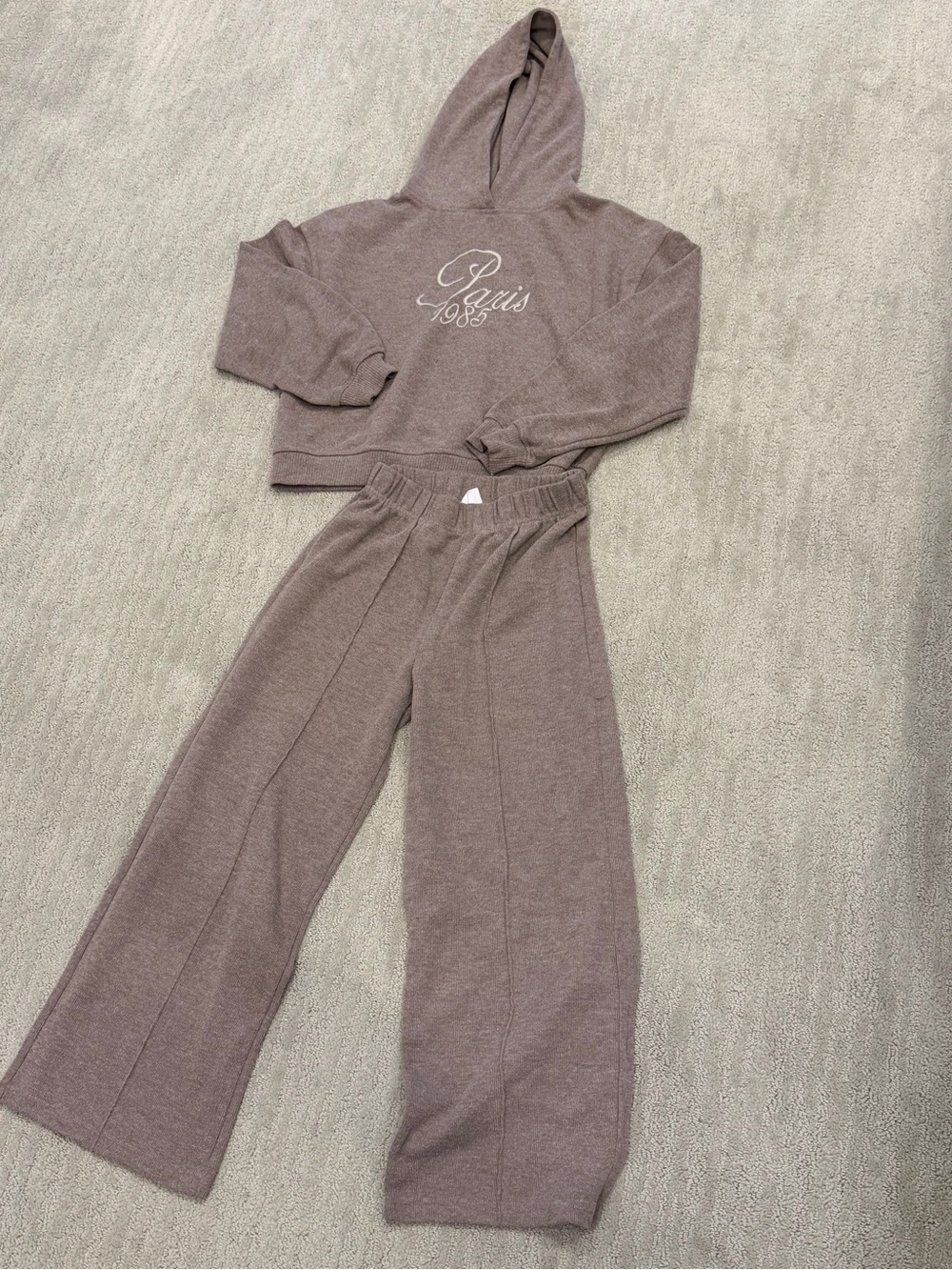 Zara -Mauve Waffle Hooded Set - Two-Piece Outfit, Wide-Legged, Size 11